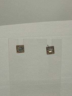 Gold Square Framed Crystal Solitaire Stud Earrings Minimalist Chic